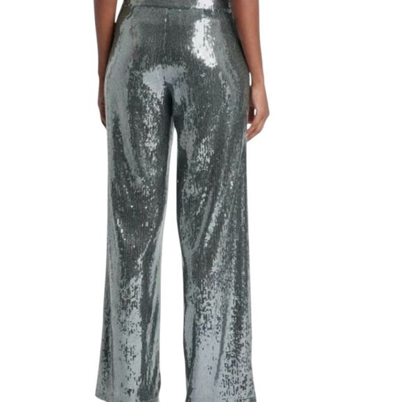 A New Day Women's Relaxed Leg High Rise Silver Sequin Trouser Pants Size 12 NEW - Picture 2 of 13